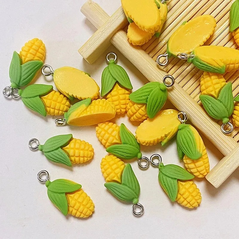 Resin Art Earrings - 20 Stück lustige Mini-Mais-Gemüse-Harzanhänger, künstliche Lebensmittelanhänger,
