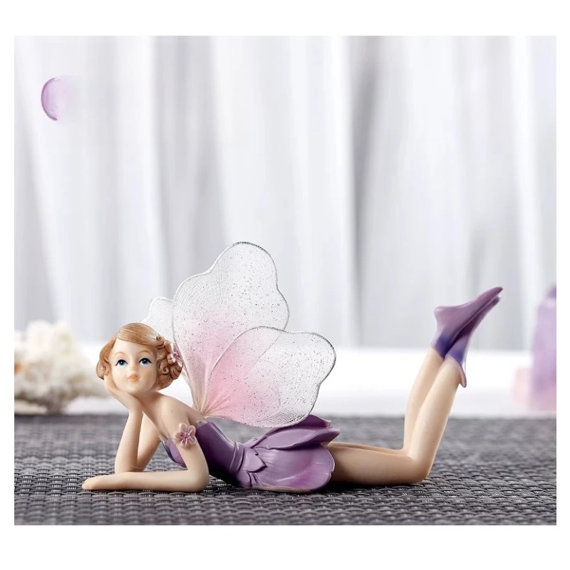 Resin Art Decoration Items - Miniatur-Blumenfee-Figur, Wunderschöne Harz-Feenmädchen-Figur mit Flügeln, Lila