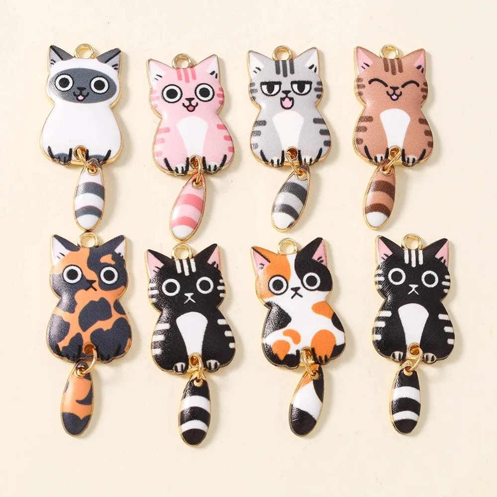 Resin Art Jewelry Kit - 10 Stück 16×39mm niedliche Cartoon-Katzen-Harzanhänger, schöne