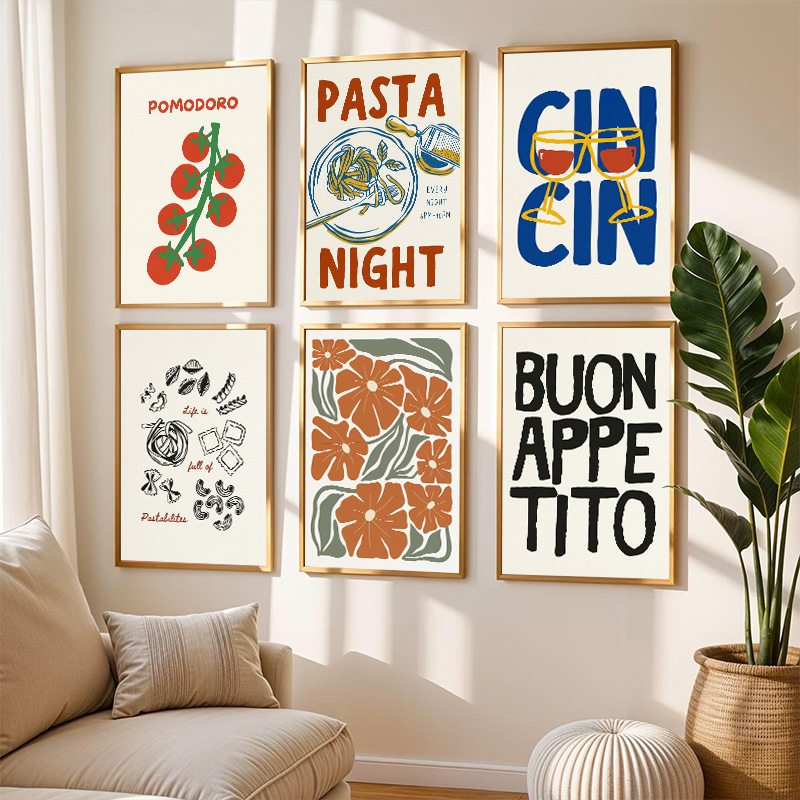 Resin Art Quote - Retro-Poster mit italienischer Küche, Diamant-Design, Pasta,