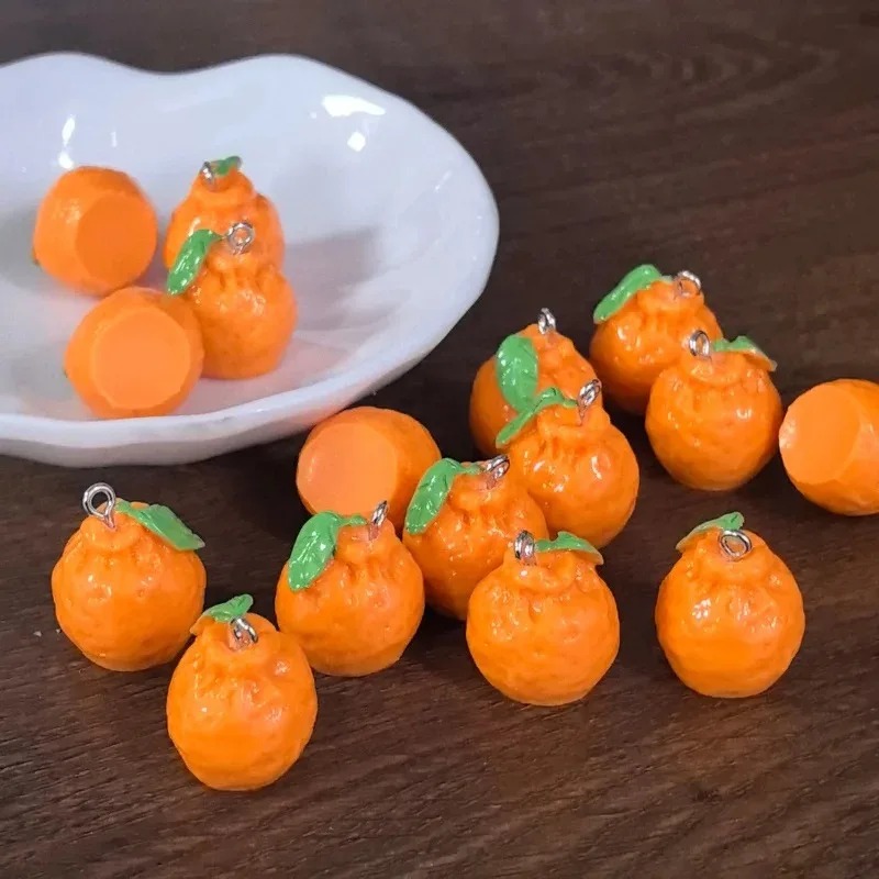 Resin Art Earrings - 10 Stück 3D-Simulations-Dekopon-Mandarinen-Harzanhänger, künstliche Frucht-Tangerine-Anhänger, DIY-Bastelbedarf